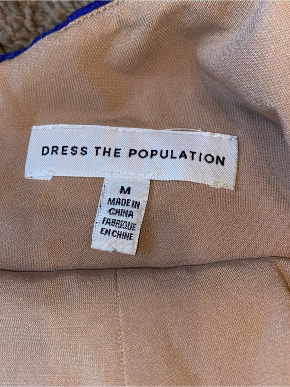 Dress the Population Alisha Body-Con Midi Dress M Blue Lace Beige Blouson Lined - Picture 8 of 10